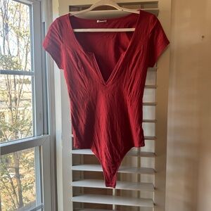 Free People Deep Red Plunge Bodysuit
